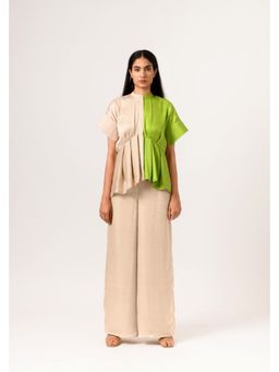 NEORA BY NEHAL CHOPRA - Women Ecru & Green Half-Half Co-ord Set