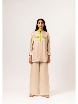 NEORA BY NEHAL CHOPRA - Women Ecru & Green Blocked Co-ord Set