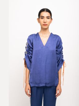 NEORA BY NEHAL CHOPRA - Women Blue & Grey Rouching Co-Ord Set