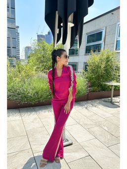 NEORA BY NEHAL CHOPRA - Women Wine & Grey Rouching Co-Ord Set