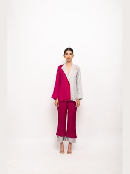 NEORA BY NEHAL CHOPRA - Women Wine & Grey Blazer Co-Ord Set