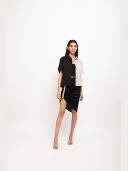 NEORA BY NEHAL CHOPRA - Women Black & Grey Skirt Rouching Co-Ord Set