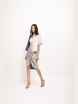 NEORA BY NEHAL CHOPRA - Women Grey & Blue Rouching Co-Ord Set