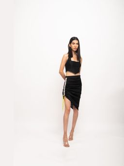 NEORA BY NEHAL CHOPRA - Women Black & Grey Halter Neck Skirt Co-Ord Set