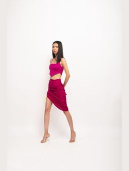 NEORA BY NEHAL CHOPRA - Women Wine & Grey Halter Neck Skirt Co-Ord Set