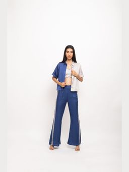 NEORA BY NEHAL CHOPRA - Women Blue & Grey Half & Half Rouching Co-Ord Set