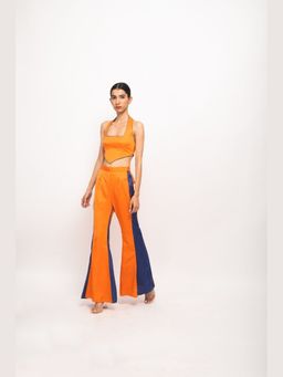 NEORA BY NEHAL CHOPRA - Women Orange & Blue Halter Neck Co-Ord Set