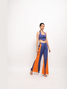 NEORA BY NEHAL CHOPRA - Women Blue & Orange Halter Neck Co-Ord Set