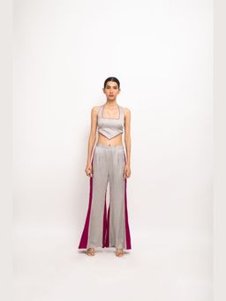 NEORA BY NEHAL CHOPRA - Women Grey & Wine Halter Neck Co-Ord Set