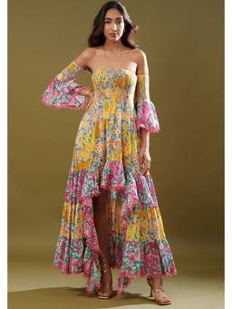 CINCIN Fashion - Yellow Off Shoulder High Low Dress
