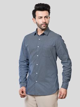 XKIND - Jonesburg Men's Blue Printed Slim Fit Formal Shirt