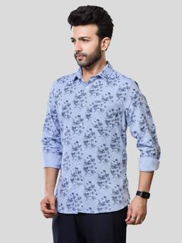 XKIND - Jonesburg Men Blue Printed Slim Fit Formal Shirt