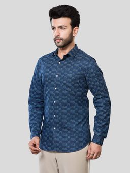 XKIND - Jonesburg Men's Navy Blue Printed Slim Fit Formal Shirt