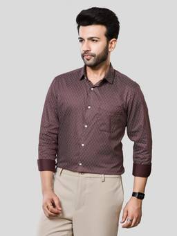 XKIND - Jonesburg Men's Brown Printed Slim Fit Formal Shirt