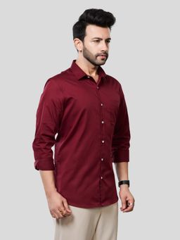 XKIND - Jonesburg Men's Maroon Solid Slim Fit Formal Shirt