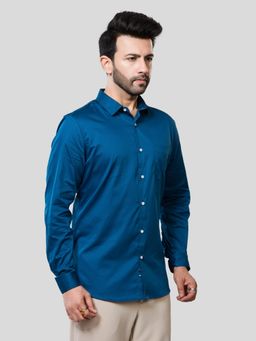 XKIND - Jonesburg Men's Teal Blue Solid Slim Fit Formal Shirt