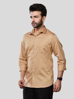 XKIND - Jonesburg Men's Gold Solid Slim Fit Formal Shirt