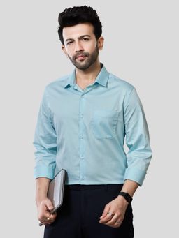 XKIND - Jonesburg Men's Blue Solid Slim Fit Formal Shirt