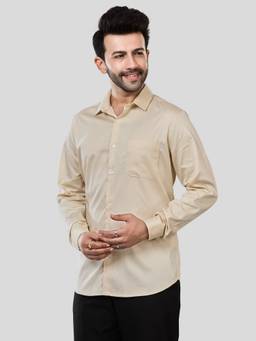 XKIND - Jonesburg Men's Beige Solid Slim Fit Formal Shirt