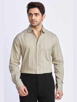 XKIND - Jonesburg Warm Grey Stripes Slim Fit Formal Shirt