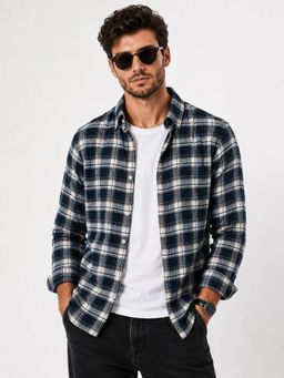 XKIND - Brownish Navy Fit Checks Shirt