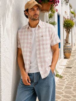XKIND - Light Pink Regular Fit Half Sleeve Checked Shirt
