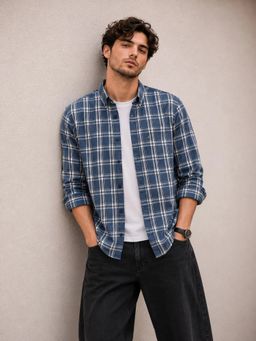 XKIND - Navy Checks Shirt Regular Fit