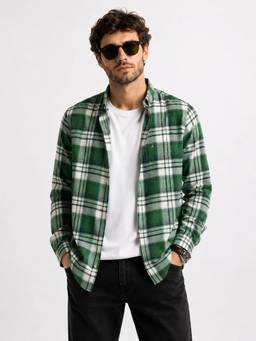 XKIND - Green Regular Fit Checks Shirt