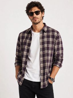 XKIND - Cotton Slim Fit Dark Purple Shirt