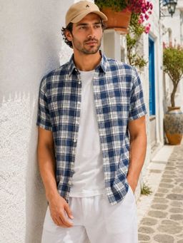 XKIND - Blue Regular Fit Half Sleeve Checked Shirt
