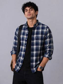 XKIND - Navy Checks Regular Fit Casual Shirt