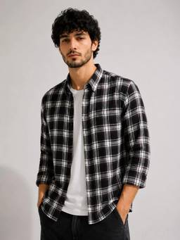 XKIND - Black Checks Regular Fit Casual Shirt