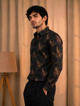 XKIND - Slim Fit Black Printed Shirt