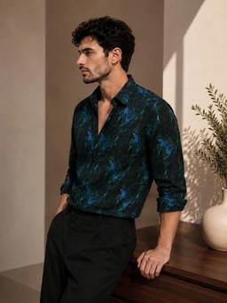 XKIND - Teal Printed Slim Fit Shirt
