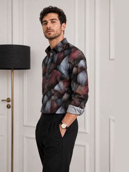 XKIND - Slim Fit Blue Printed Shirt