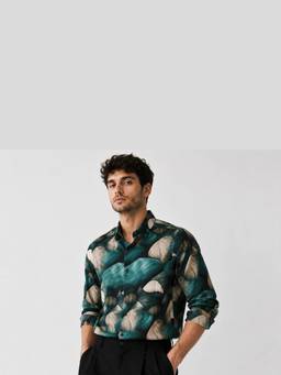 XKIND - Slim Fit Teal Printed Shirt