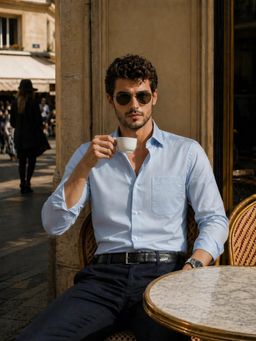 XKIND - Jonesburg's Blue Cotton Slim Fit Solid Shirt