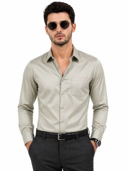 XKIND - Jonesburg's Pista Green Cotton Slim Fit Solid Shirt