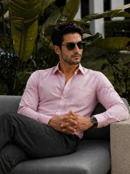 XKIND - Jonesburg's Pink Cotton Slim Fit Solid Shirt