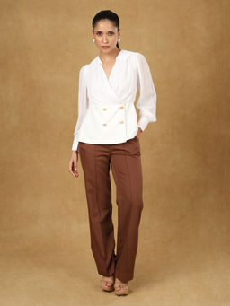 Powersutra - White Full Sleeves Peplum Top