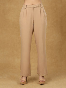 Powersutra - Beige Mid Waist Pleated Pant