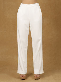 Powersutra - Solid Straight Fit High-Rise White Trousers