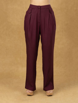 Powersutra - Burgundy Inverted Pleats Detail Pant