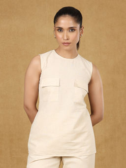 Powersutra - Beige Cotton Linen Top