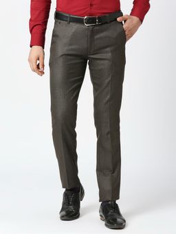 Solemio - Solid with Spandex Regular Fit Trouser Brown