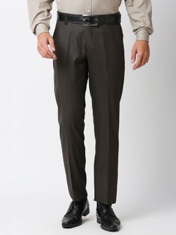 Solemio - Solid Polyester Slim Fit Trouser Brown Black