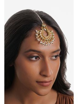 Curio Cottage - Green Chand Kundan Pearl Drop Maangtikka