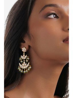 Curio Cottage - Green Kundan Pearl Layered Chandbali Earrings