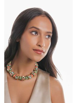 Curio Cottage - Navratna and Enamel Orbed Choker Necklace