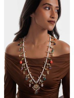 Curio Cottage - Navratna Drop Pearl String Ranihar Necklace